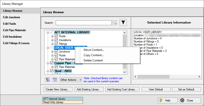 Right-click context menu in the Library Manager available libraries list